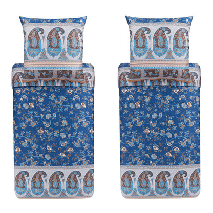 4 tlg. Bettwäsche Bassetti Mako Satin Genova B1 blau natur 135x200