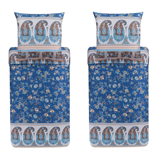 4 tlg. Bettwäsche Bassetti Mako Satin Genova B1 blau natur 135x200