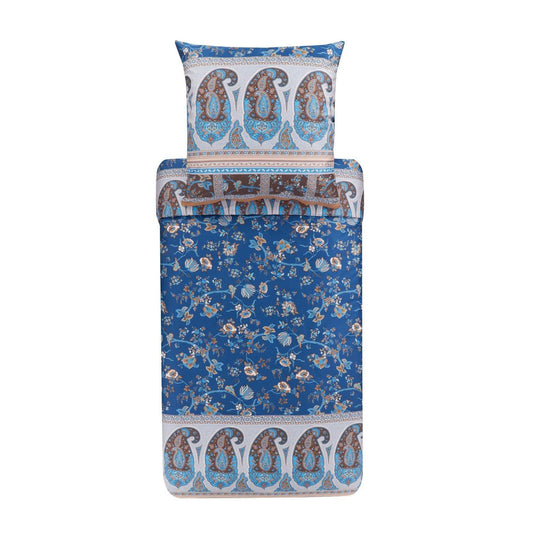 Bettwäsche Bassetti Mako Satin Genova B1 blau braun natur 135x200