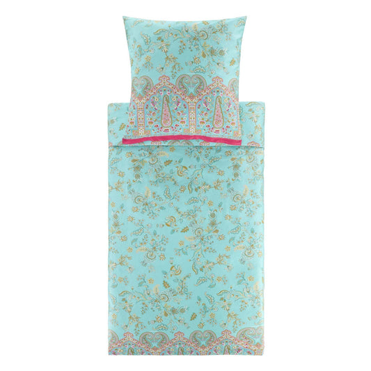 Bettwäsche Mako Satin Indian Roses Türkis mit Paisleymuster 200 x 200 cm