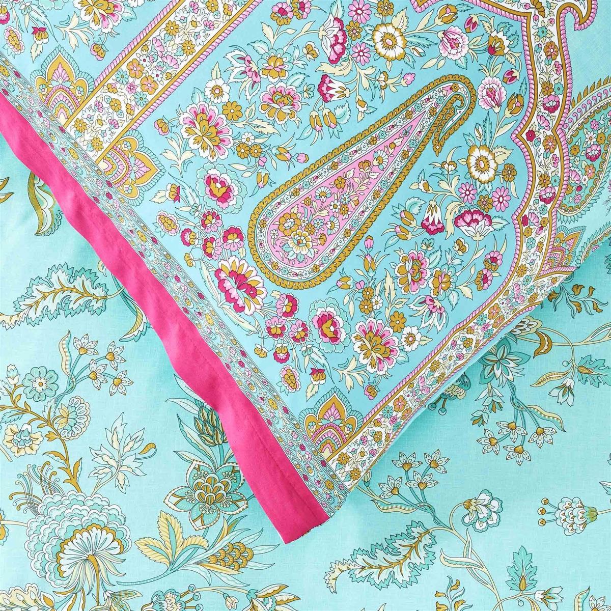 Bettwäsche Mako Satin Indian Roses Türkis mit Paisleymuster 200 x 200 cm