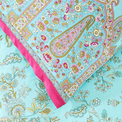 Bettwäsche Mako Satin Indian Roses Türkis mit Paisleymuster 200 x 200 cm