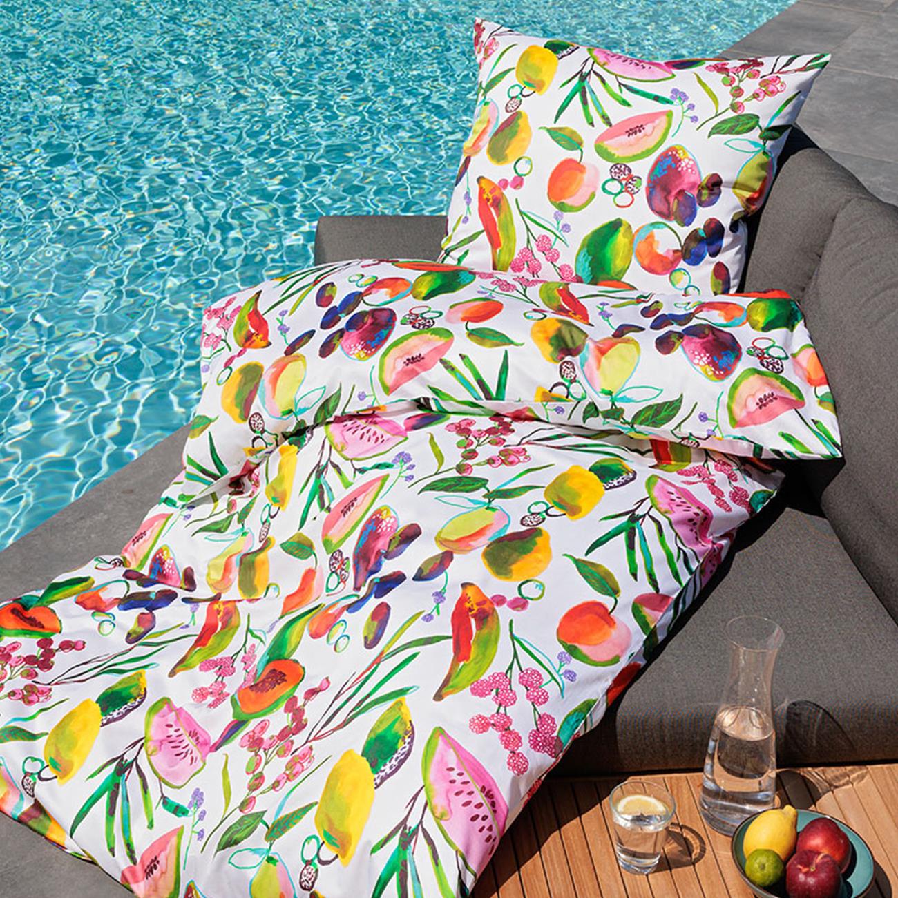Janine Mako Satin Bettwäsche 42147 bunte Früchte modern Art 135x200