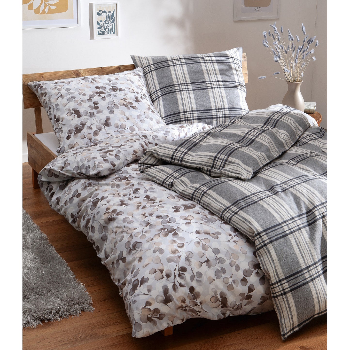 Bettwäsche Dormabell Flanell Karo 21260 hellgrau Kariert 135x200