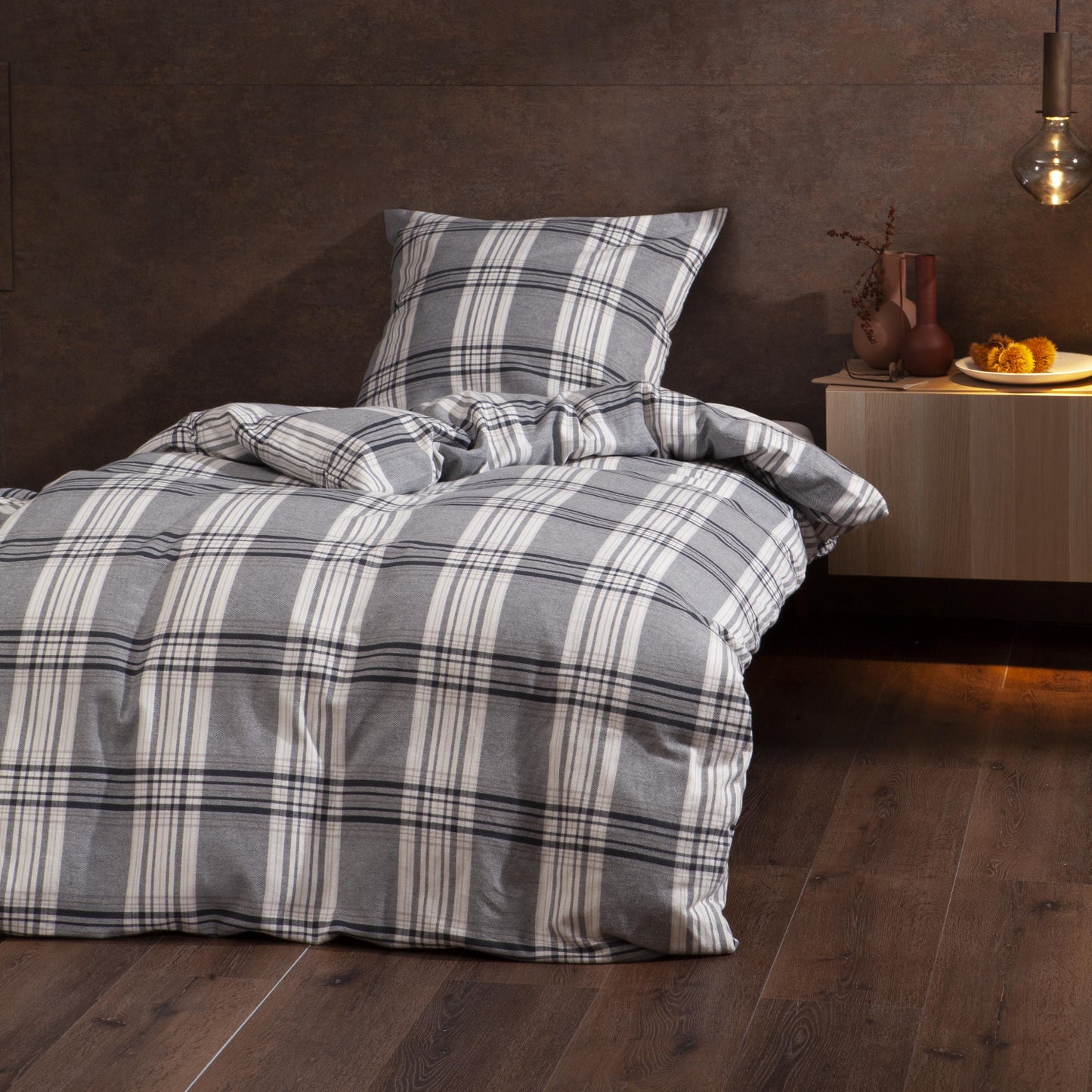 Bettwäsche Dormabell Flanell Karo 21260 hellgrau Kariert 135x200