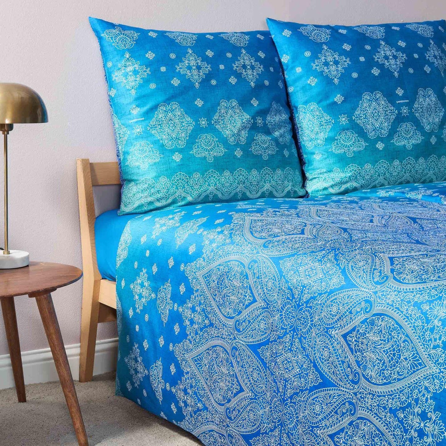 Bettwäsche Bassetti Mako Satin Kerala B1 ozeanblau türkis 135x200