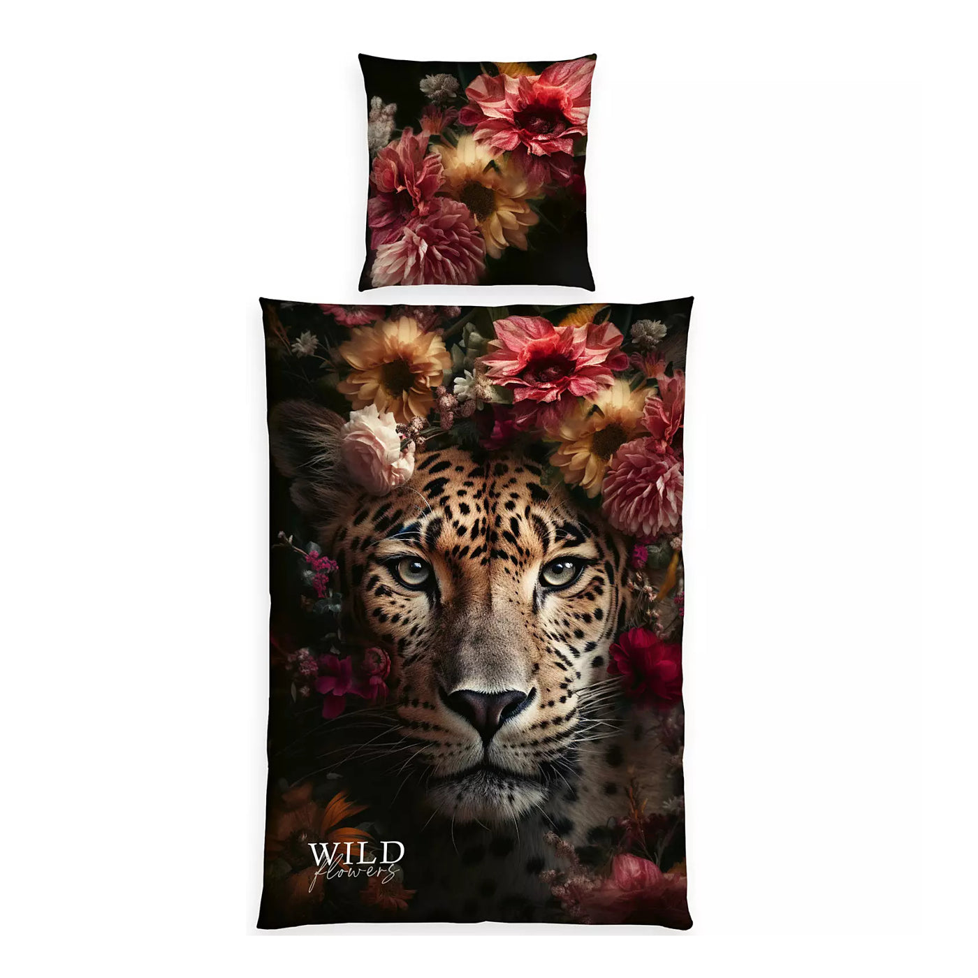 Bettwäsche Wild Flowers Leopard Animalprint 100% Baumwolle 135x200