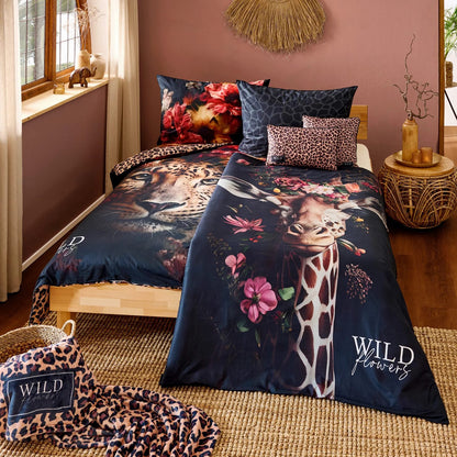 Bettwäsche Wild Flowers Leopard Animalprint 100% Baumwolle 135x200
