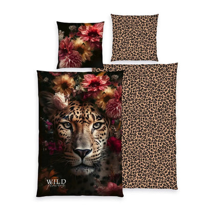 Bettwäsche Wild Flowers Leopard Animalprint 100% Baumwolle 135x200