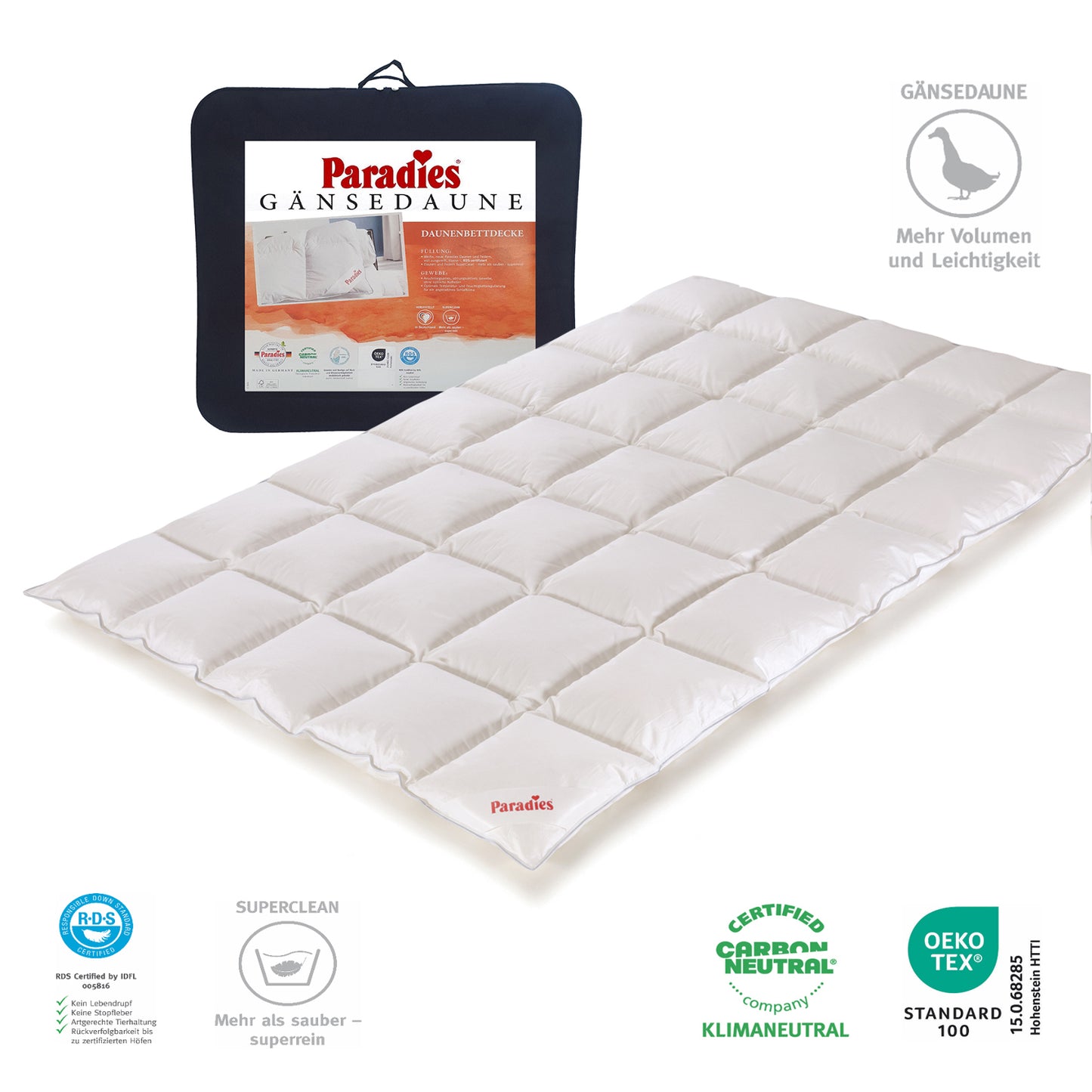Paradies Gänsedaunen Bettdecke Melinda Daunendecke medium warm 135x200