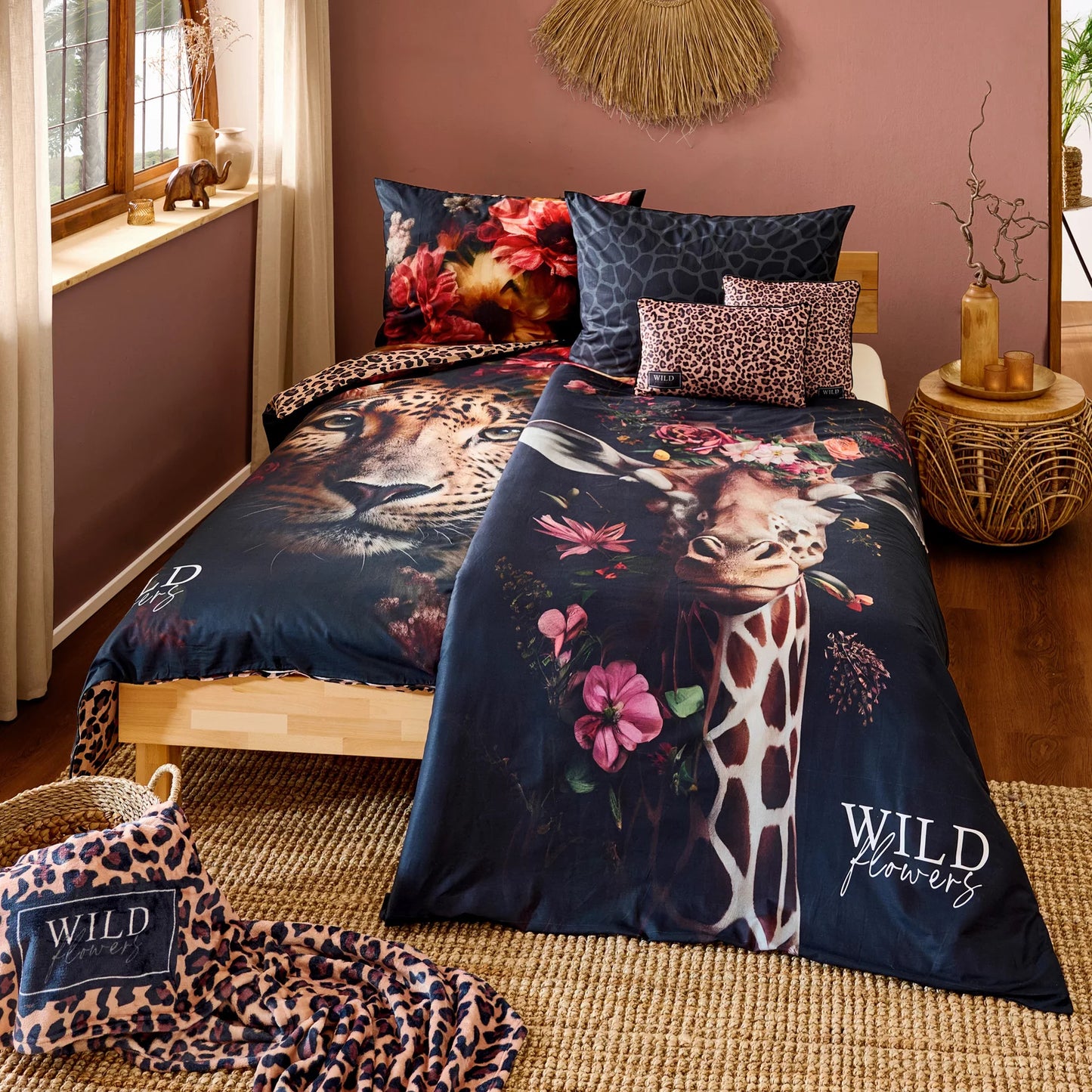 Bettwäsche Wild Flowers Giraffe Animalprint 100% Baumwolle 135x200