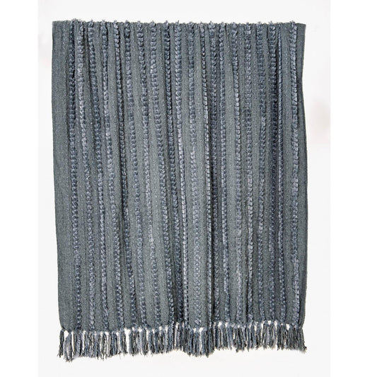 Star Home Wohndecke Strickdecke Zopfmuster Fransen Nala grau 130x170