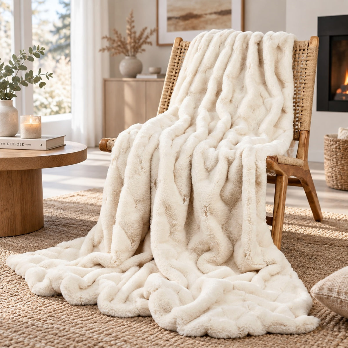 Star Home Wohndecke Felldecke Webpelz Rhombus creme 150x200