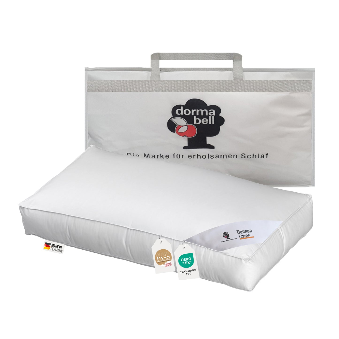 ein Nackenstuetzkissen 40x80 mit oekotex Label Daunenkissen