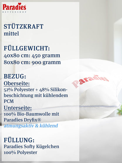 Paradies Softy Cool Bio kühlendes Kopfkissen Kissen Kühlkissen 40x80