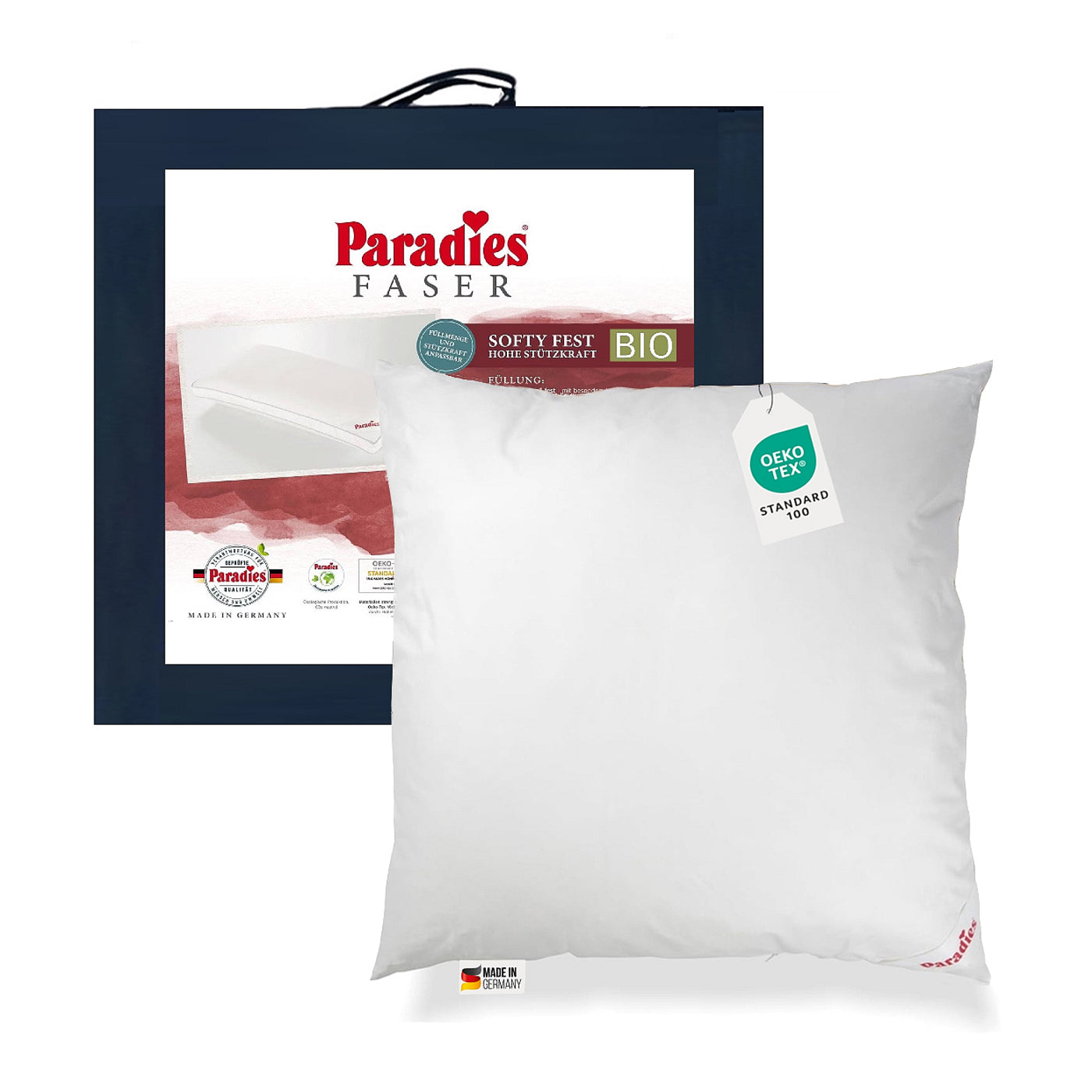 Paradies Kopfkissen Softy Bio fest 80x80 hohes Bauschvolumen Außensteg