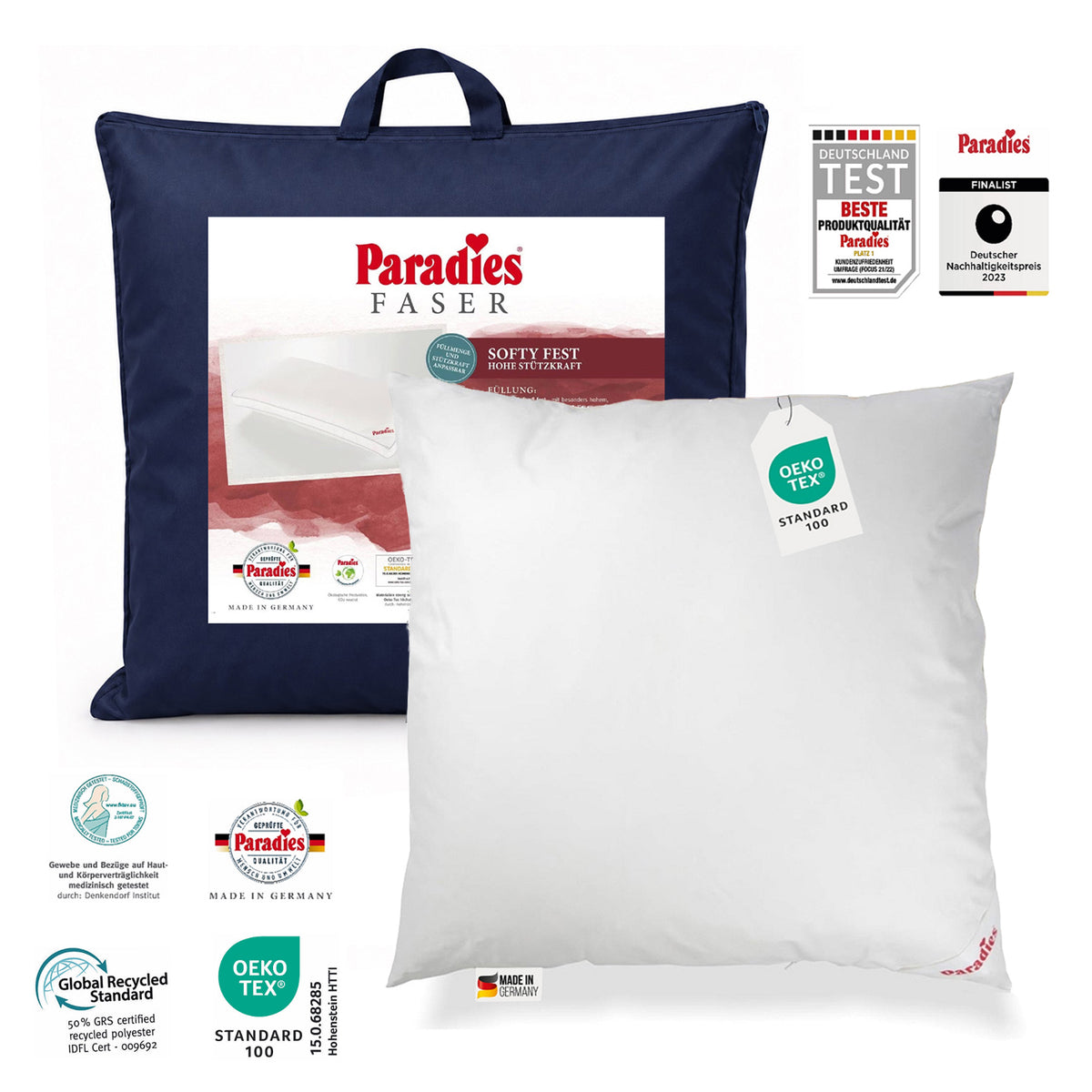 Paradies Kopfkissen Softy fest 80x80 hohes Bauschvolumen Außensteg