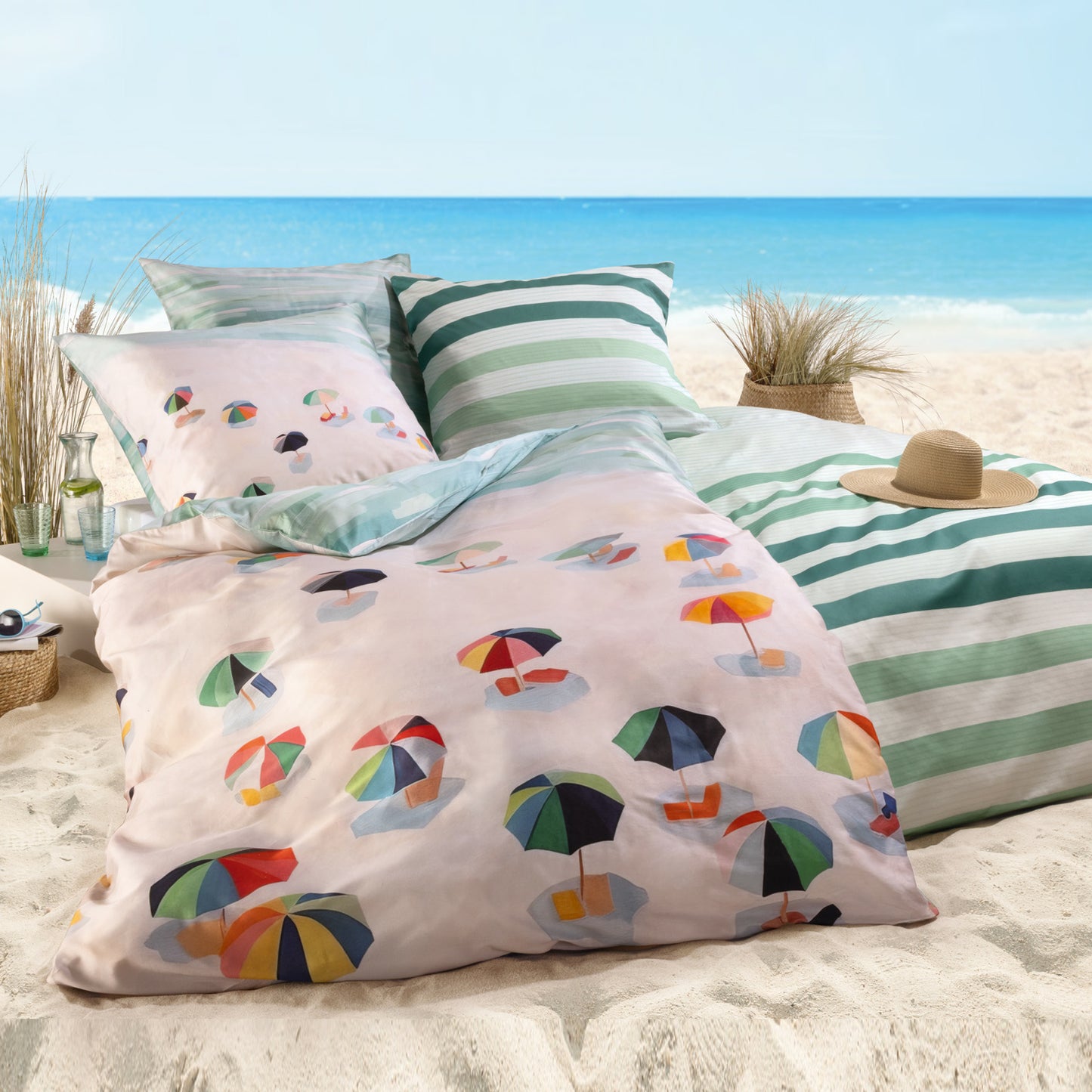 Sympathica Bettwäsche Mako Satin 5135 Streifen türkis mint 135x200