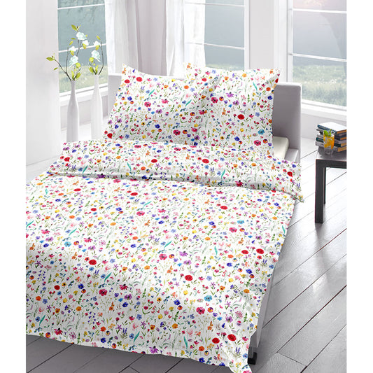 Bettwäsche Mako Satin Sympathica 4420 Blumen Blüten weiß bunt 135x200