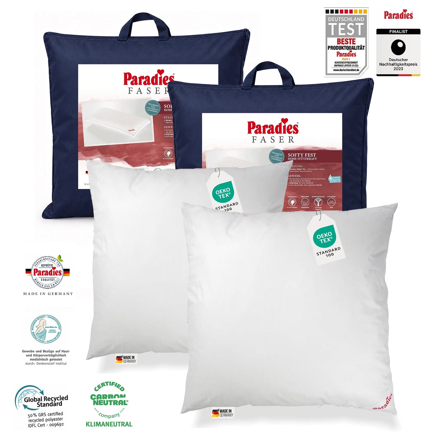 2 x Paradies Kopfkissen Softy fest 80x80 hohes Bauschvolumen Außensteg