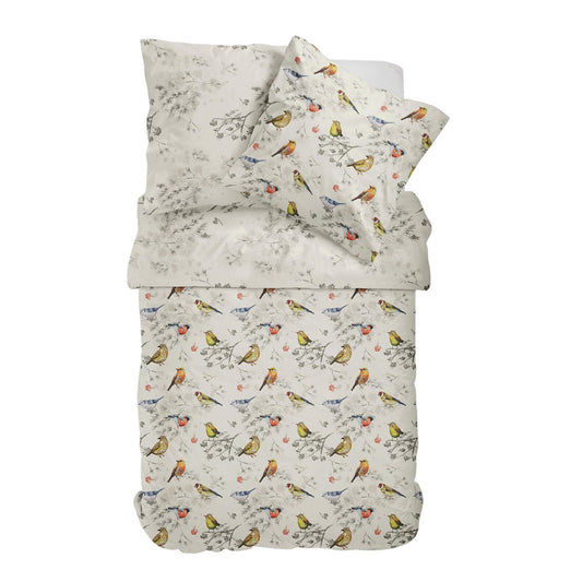 Bettwäsche Mako Satin Sympathica 11477 Vögel natur blau gelb 135x200