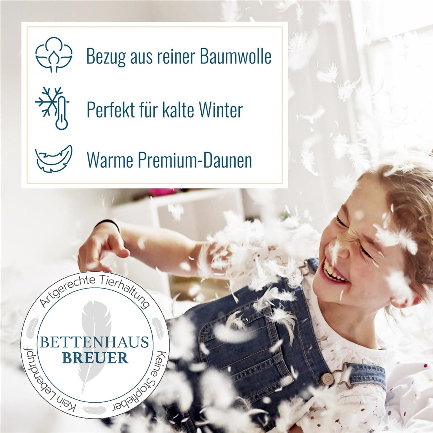 Daunendecke 1400g sibirische Daunen Bettdecke warm 200x200 100% natur