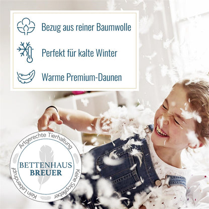 Daunendecke 1400g sibirische Daunen Bettdecke warm 200x200 100% natur