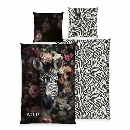 Bettwäsche Wild Flowers Zebra Animalprint 100% Baumwolle 135x200