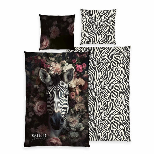 Bettwäsche Wild Flowers Zebra Animalprint 100% Baumwolle 135x200