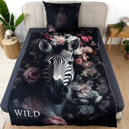 Bettwäsche Wild Flowers Zebra Animalprint 100% Baumwolle 135x200